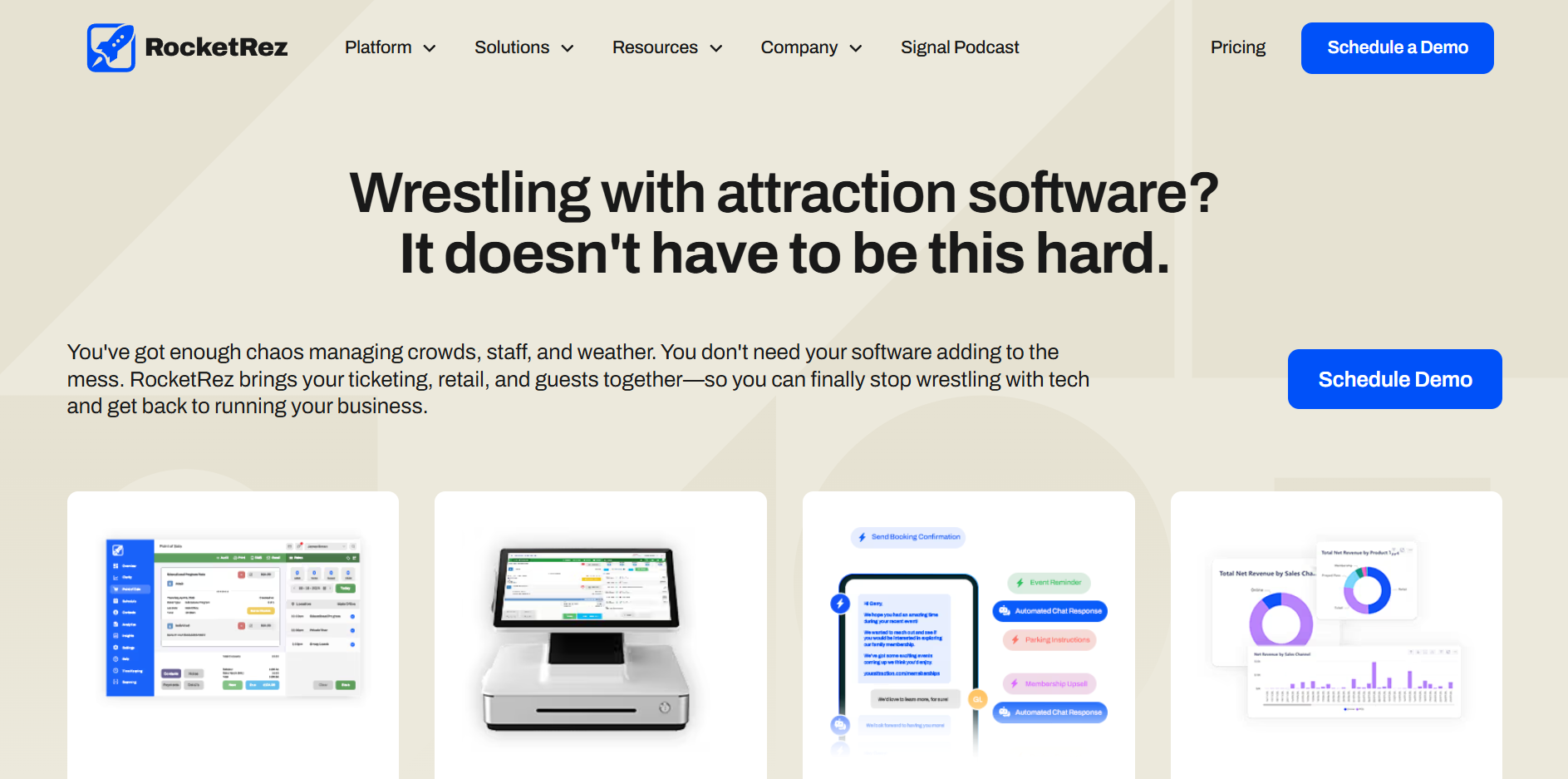 Screenshot of RocketRez's homepage