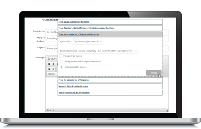 Doubleknot museum event planning software allows for targeted communications.